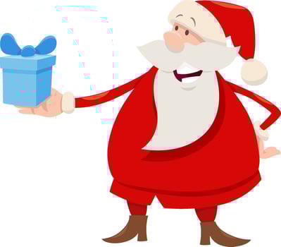 cartoon Santa Claus character with Christmas gift vector