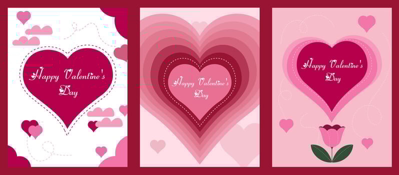Valentine's Day greeting card set with pink hearts. illustration flyer vector