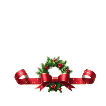 Beautiful Realistic Red Christmas Ribbon Bow With Christmas Leaves and Fruits png