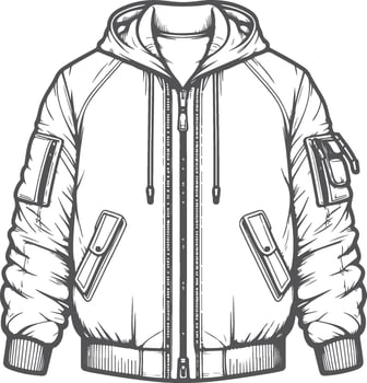 Detailed Utility Ruffle Bomber Jacket Outline Design vector