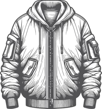 Detailed Zipper Pocket Bomber Jacket Outline vector