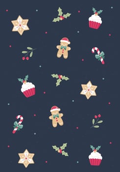 Christmas pattern with a cookie lollipop cupcake and gingerbread man vector