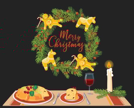 Hand drawn Christmas festive table illustration vector