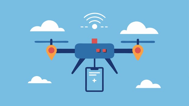 Weather Monitoring A drone monitoring weather conditions like humidity and temperature depicted with sensors and the pilot recording notes.. vector