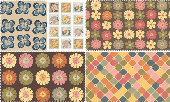 Seamless color checked flowers vector