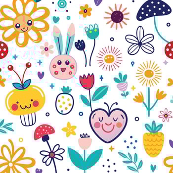 seamless pattern with cute flowers and animals vector