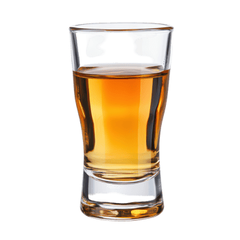Golden liquid in a shot glass on an isolated transparent background perfect for party and celebration themes, Alcohol in Shot Glass Isolated, transparent background. png