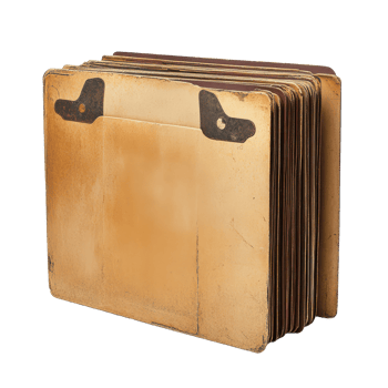Vintage file folders stacked on a transparent background highlighting their rustic charm and historical significance, A vintage file folders, transparent background. png