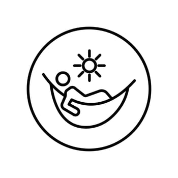 Person relaxing on hammock icon Black and white outline vector