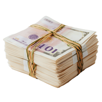 A detailed view of a neatly bundled stack of banknotes on a transparent background for financial representation, A bundle banknotes transparent background png