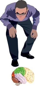 A man is looking at a brain vector
