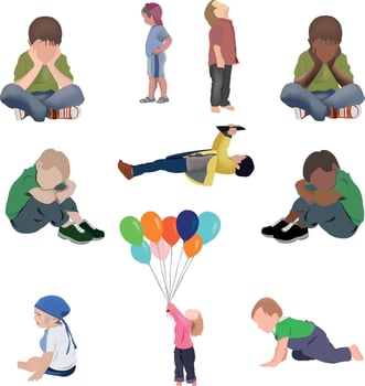 A set of children sitting and holding balloons vector
