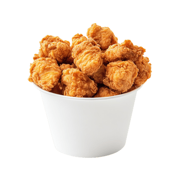 A white paper bucket filled with crispy fried chicken pieces png