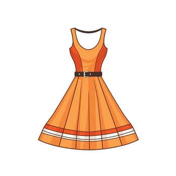 Vibrant orange dress design featuring a classic flared silhouette and stylish belt vector