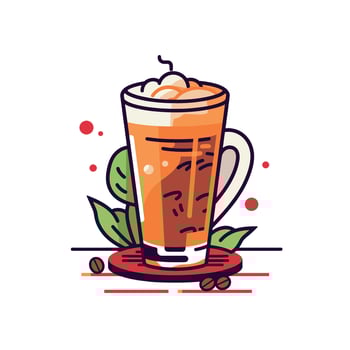 Warm beverage with whipped cream and coffee beans vector