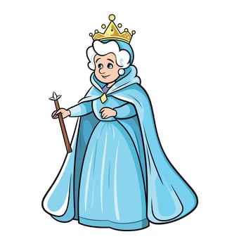 Cartoon princess in a blue gown with a crown vector