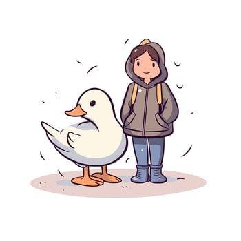 Child and duck enjoying a playful moment outdoors vector