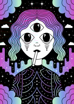 Psychedelic Third Eye Girl in Cosmic Dreamscape vector