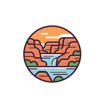 Canyon landscape with water flowing under sunset vector