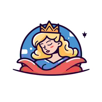 Sleeping princess with crown and blue background vector