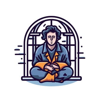 Man seated in prison cell reflecting quietly vector