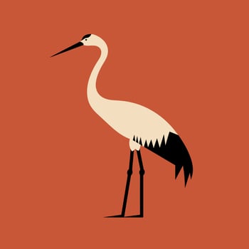 Elegant crane standing on a vibrant orange background vector