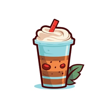 Delicious creamy coffee drink with whipped cream and straw vector