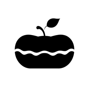 Black silhouette of an apple with wavy lines and a leaf on top vector