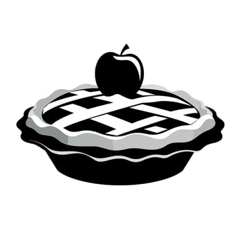 Apple pie with a lattice crust and an apple on top displayed in a minimalist style vector