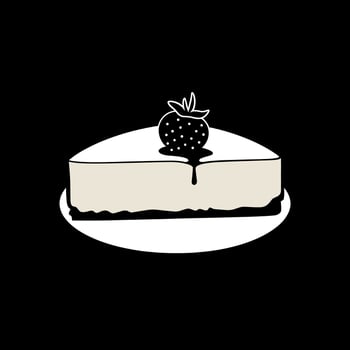 Delicious strawberry cheesecake served on a plate against a black background vector