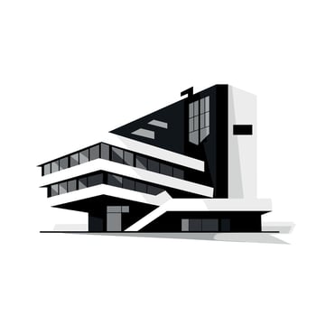 Modern architectural building design with geometric shapes and contrasting colors in urban setting vector