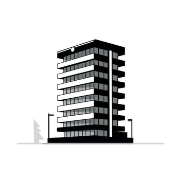 Modern black and white building design with street lamps during daylight hours vector