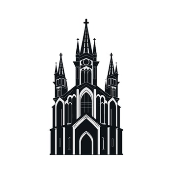Historic gothic church with ornate towers and detailed facade in a serene setting vector