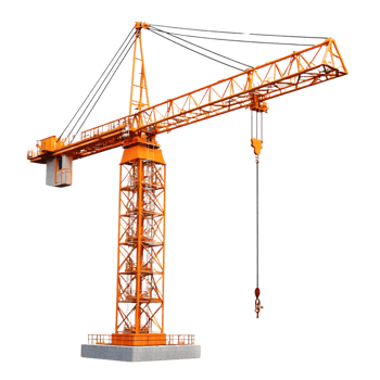 Tower Crane, Lifting Heavy Loads with Precision, High-Rise Construction, Orange Structure against Transparent Background png