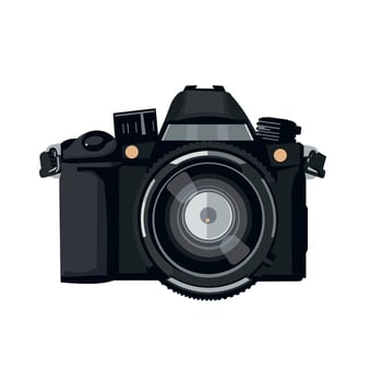 Black DSLR camera with lens positioned for capturing high-quality images in studio environment vector