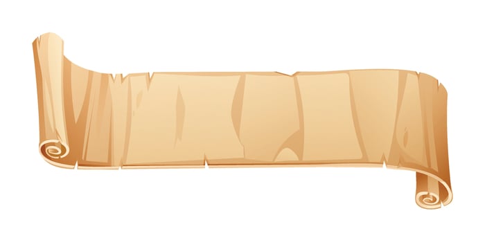 Old blank parchment banner scroll paper with curled edges, perfect for historical or fantasy themed designs. Cartoon illustration vector