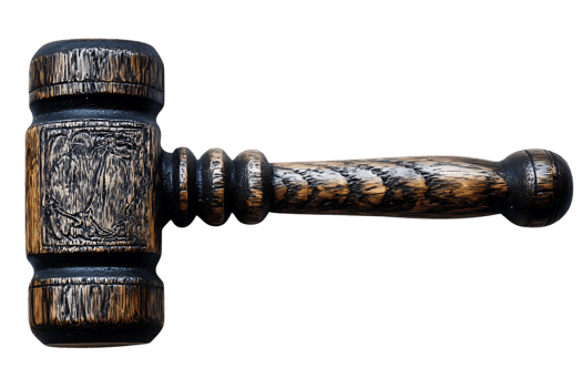 Hand-Carved Wooden Gavel, Dark Stained, Isolated on Transparent Background png