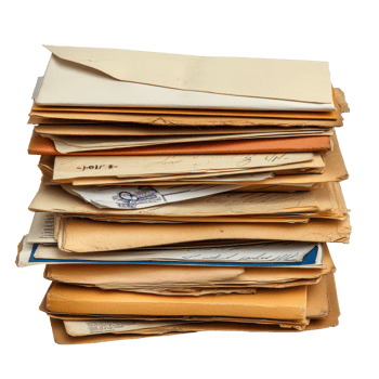 Stack of assorted envelopes containing bills and correspondence isolated on a transparent background, Bills envelopes stack isolated mails correspondence mail png