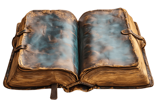 Antique Book with Leather Cover, Pages, and Transparent Background png