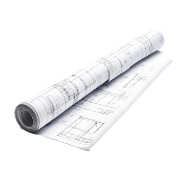 Detailed architectural blueprints and rolled plans displayed on a transparent background for construction projects, Architectural blueprints and blueprint rolls on transparent background png