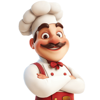 A cheerful cartoon chef stands confidently with arms crossed against a transparent background, radiating culinary passion, 3D cartoon character chef on transparent background png