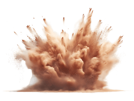 Dust Explosion, Brown Powder Bursts Upwards, Creating a Stunning Transparent Background Effect png