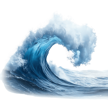 Ocean Wave Breaks, Forming a Curl with White Foam, Transparent Background png