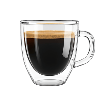 Enjoying a rich cup of black coffee in a clear glass mug against a clean transparent background, Black coffee in glass cupisolated on transparent background png