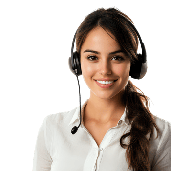 Young customer service agent smiling while wearing a headset against a transparent background, Beautiful young customer service agent, transparent background. png