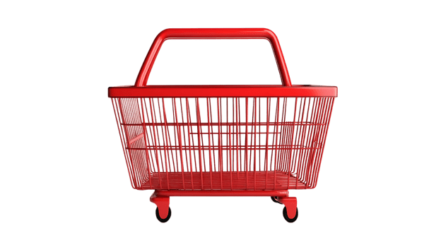 Red Shopping Cart with Transparent Background, Ideal for Mockups png