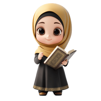 Cartoon Muslim girl in hijab holding Quran expresses joy and devotion in a colorful setting, 3D Cartoon Muslim Girl Wearing Hijab Carrying Quran Isolated on transparent background png