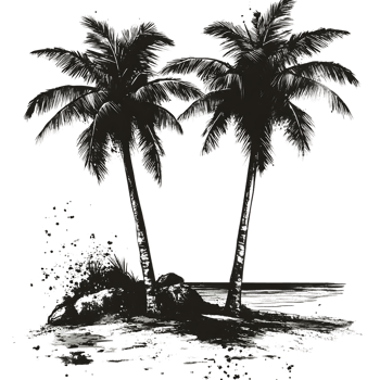 Palm Trees on Beach, Waves Crashing, Transparent Background png