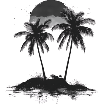 A black and white drawing of two palm trees png
