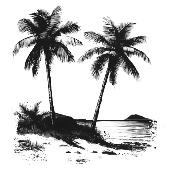 Two palm trees on an island in the ocean png